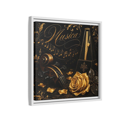 Side Mockup 13. Vintage Musical Instruments Gold And Black Music shown as framed canvas print