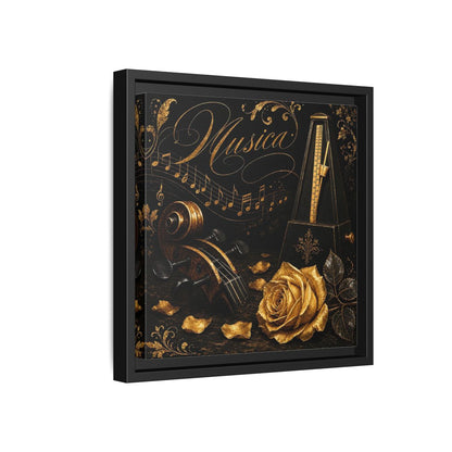Side Mockup 18. Vintage Musical Instruments Gold And Black Music shown as framed canvas print