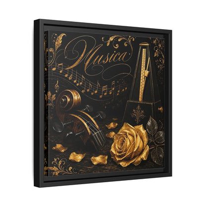 Side Mockup 32. Vintage Musical Instruments Gold And Black Music shown as framed canvas print