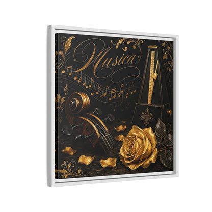 Side Mockup 10. Vintage Musical Instruments Gold And Black Music shown as framed canvas print