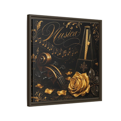 Side Mockup 11. Vintage Musical Instruments Gold And Black Music shown as framed canvas print