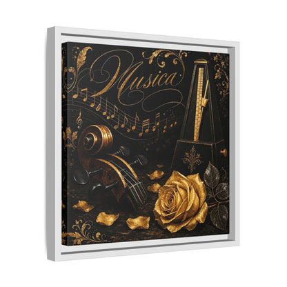 Side Mockup 28. Vintage Musical Instruments Gold And Black Music shown as framed canvas print