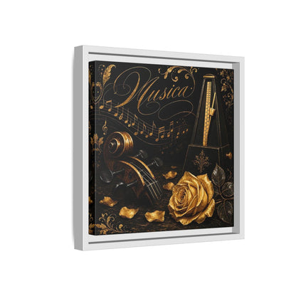 Side Mockup 16. Vintage Musical Instruments Gold And Black Music shown as framed canvas print