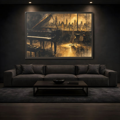 Mockup 3. Vintage Musical Instruments Jazz Music shown as framed canvas print