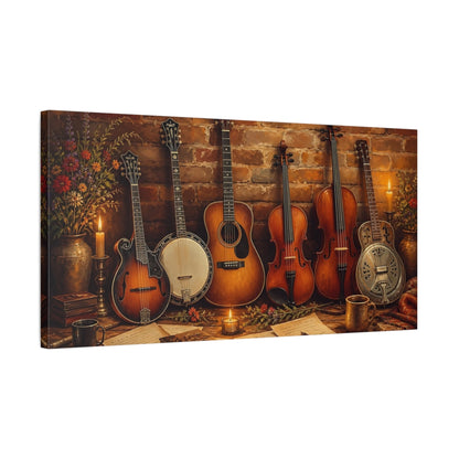 Side Mockup 1. Vintage Musical Instruments Rustic Musical Instruments shown as canvas print