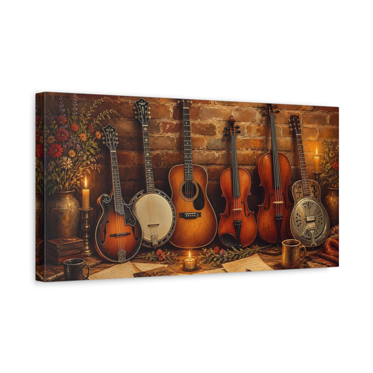 Side Mockup 3. Vintage Musical Instruments Rustic Musical Instruments shown as canvas print