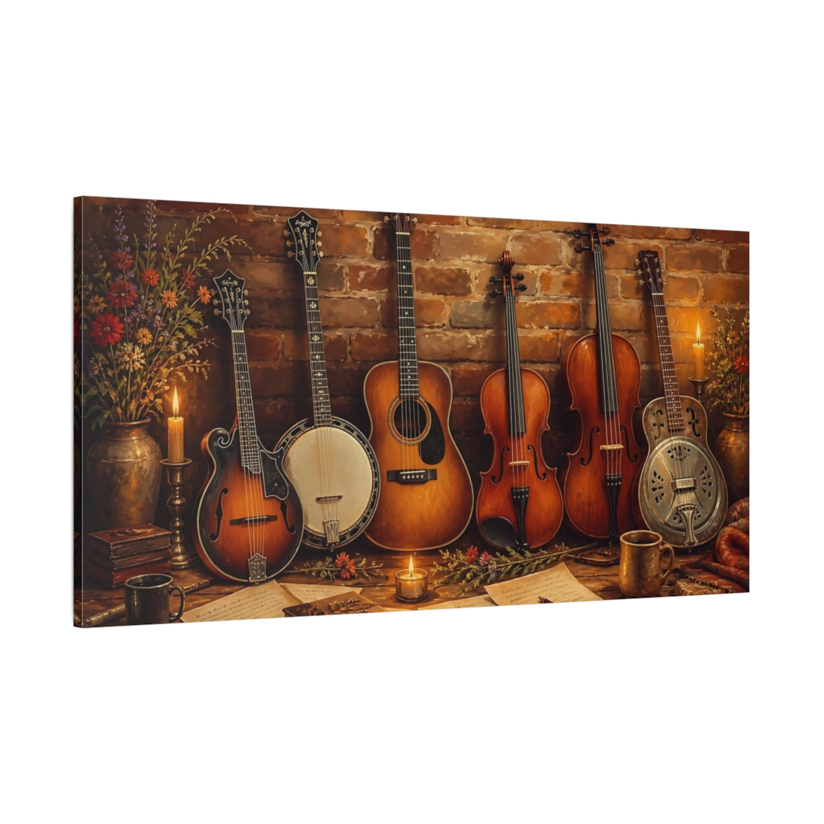 Side Mockup 2. Vintage Musical Instruments Rustic Musical Instruments shown as canvas print