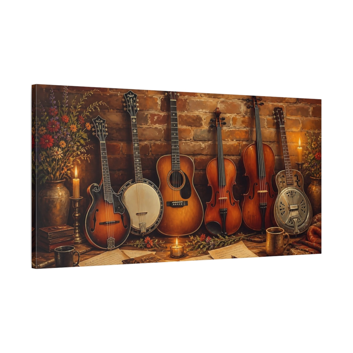 Main Mockup. Vintage Musical Instruments Rustic Musical Instruments shown as canvas print