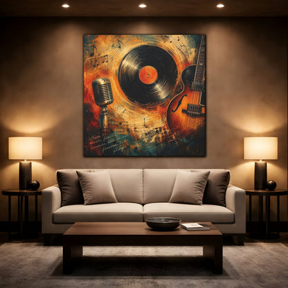 Mockup 2. Vintage Musical Instruments Vintage Music Art shown as canvas print
