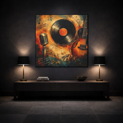 Mockup 3. Vintage Musical Instruments Vintage Music Art shown as canvas print
