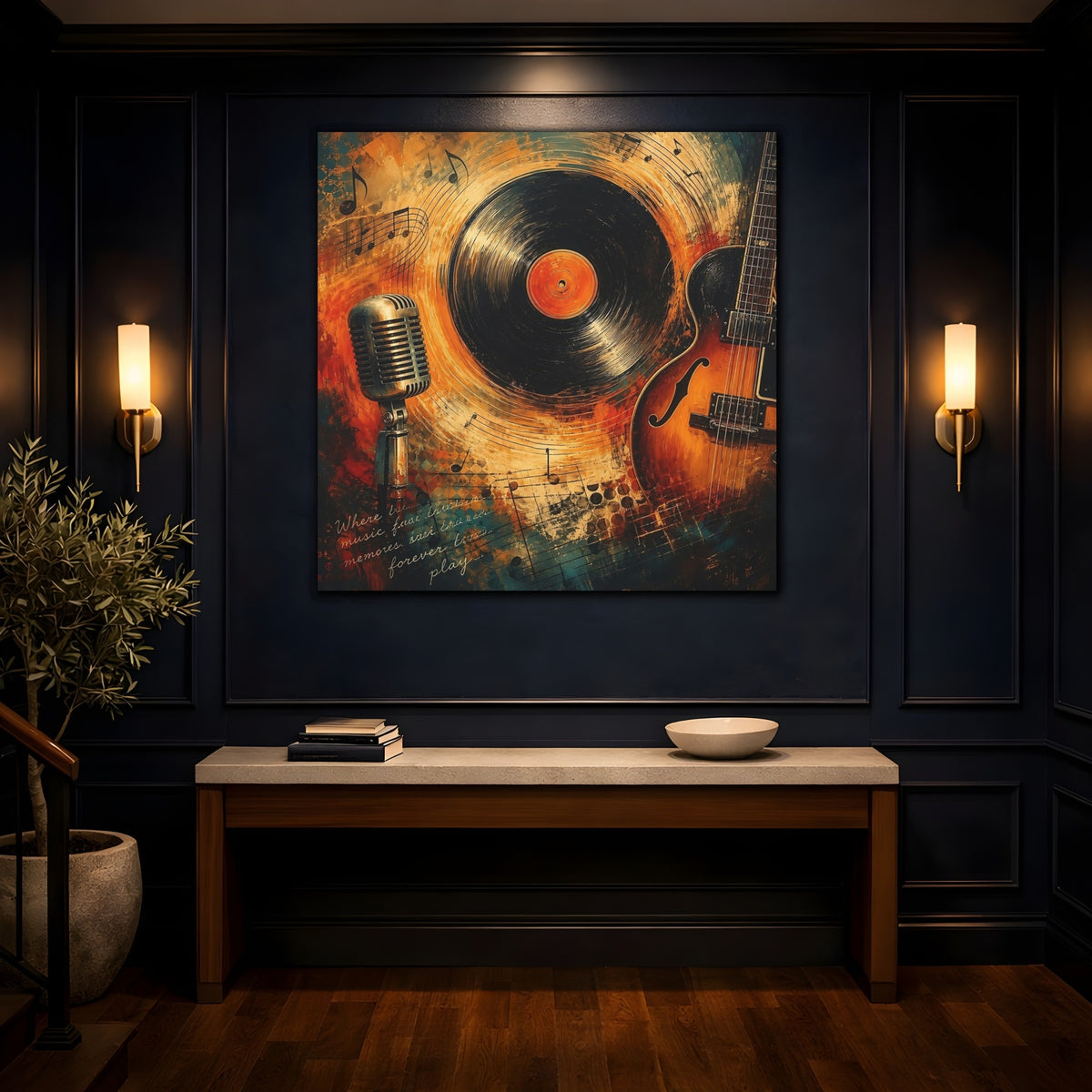 Mockup 4. Vintage Musical Instruments Vintage Music Art shown as canvas print