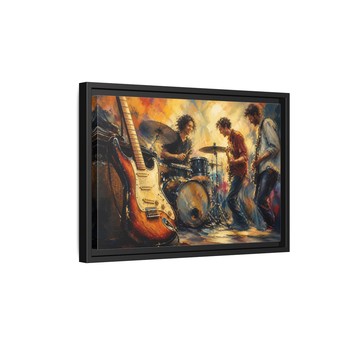 Side Mockup 6. Vintage Musicians Colorful Music Band shown as framed canvas print