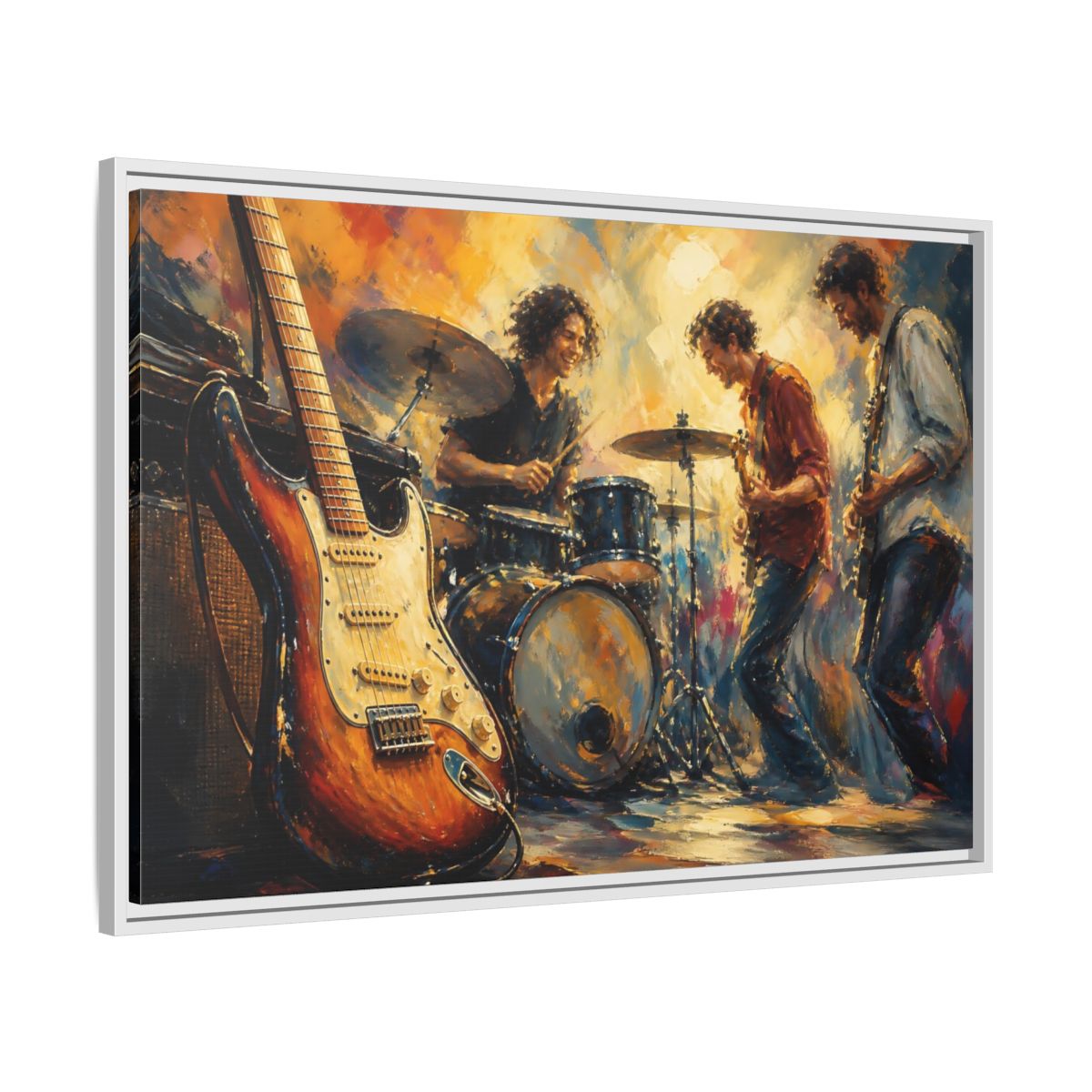 Side Mockup 9. Vintage Musicians Colorful Music Band shown as framed canvas print