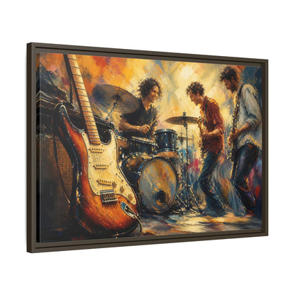 Side Mockup 11. Vintage Musicians Colorful Music Band shown as framed canvas print