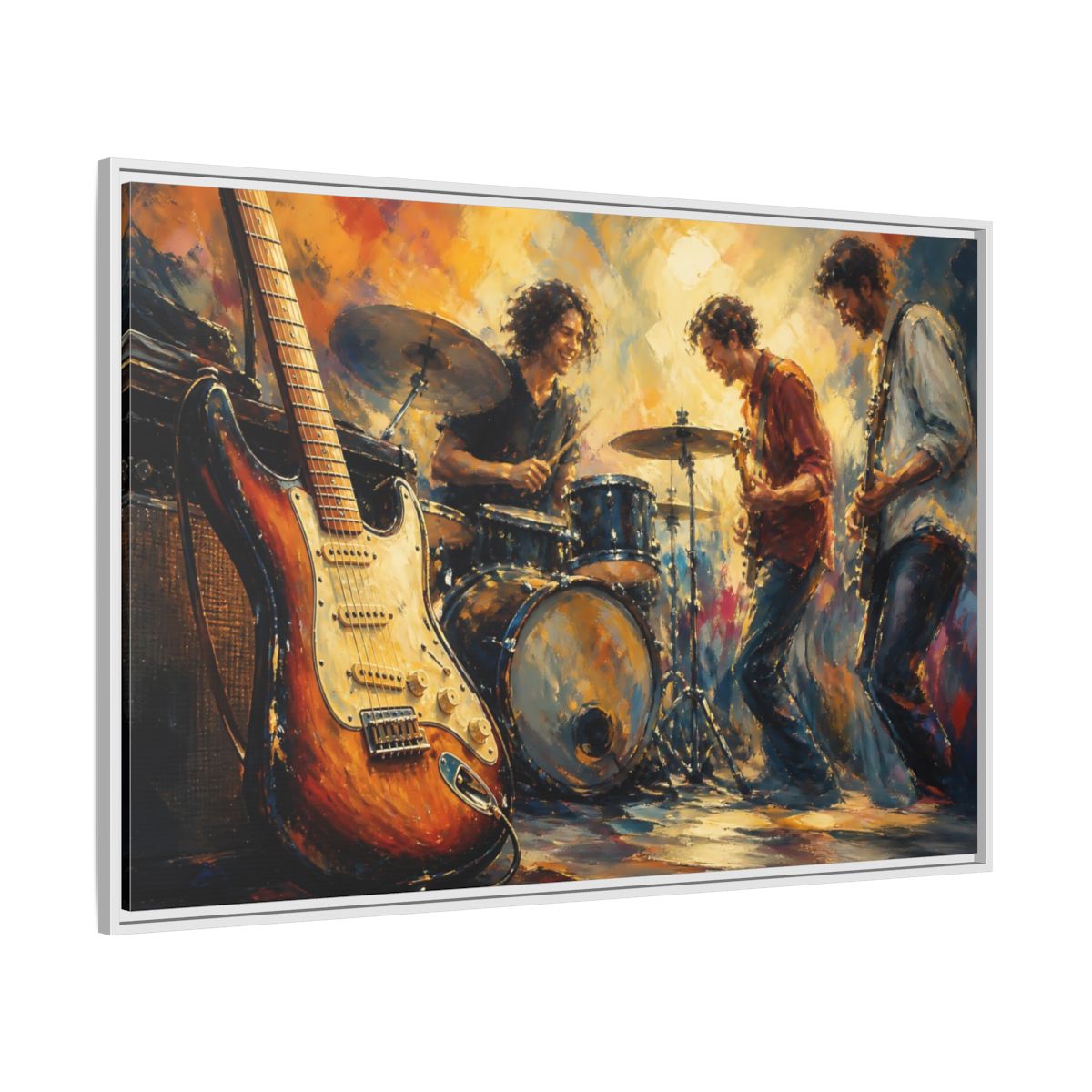 Side Mockup 7. Vintage Musicians Colorful Music Band shown as framed canvas print