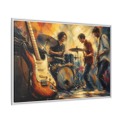 Side Mockup 7. Vintage Musicians Colorful Music Band shown as framed canvas print