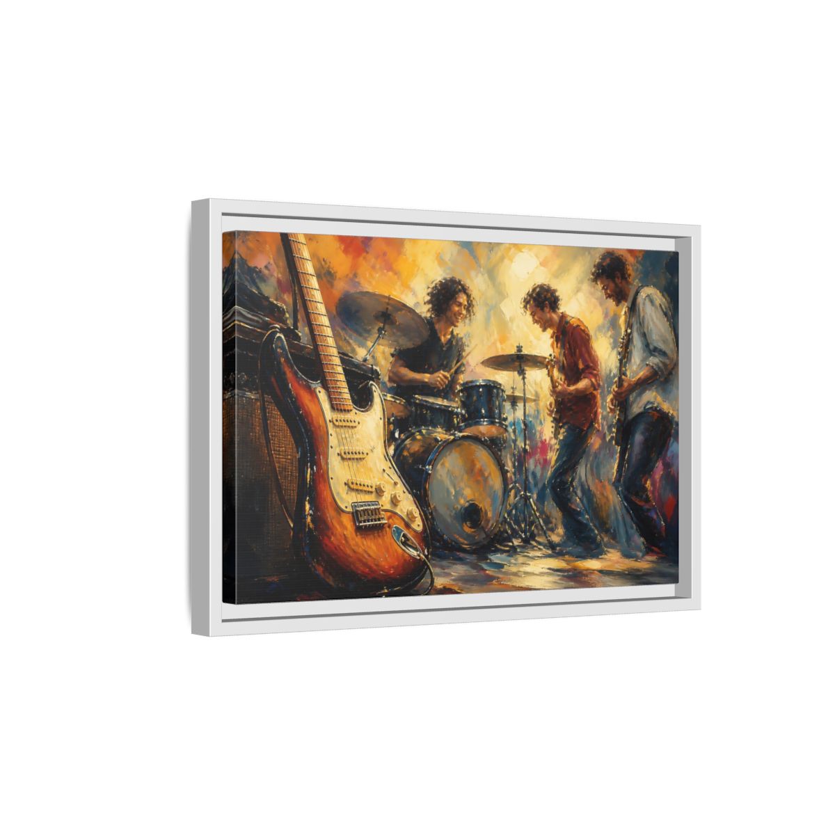 Side Mockup 4. Vintage Musicians Colorful Music Band shown as framed canvas print