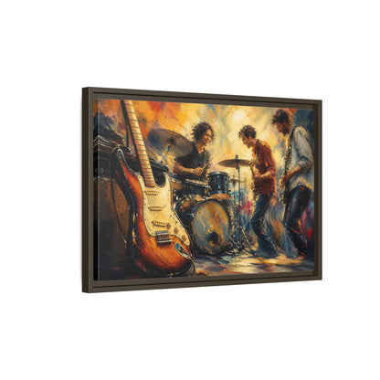 Side Mockup 2. Vintage Musicians Colorful Music Band shown as framed canvas print
