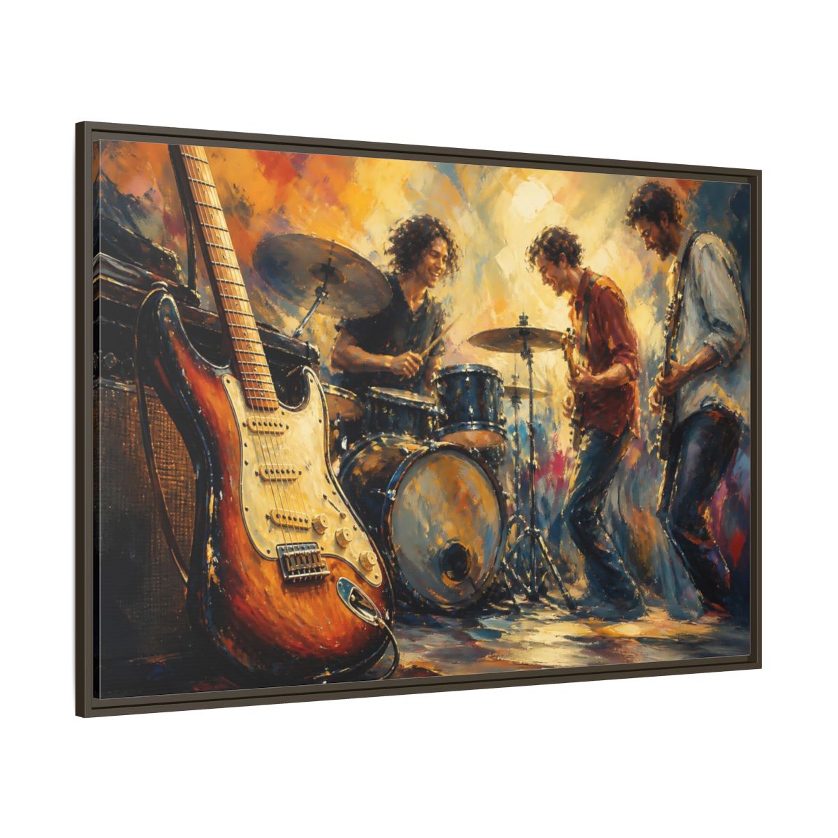 Side Mockup 8. Vintage Musicians Colorful Music Band shown as framed canvas print