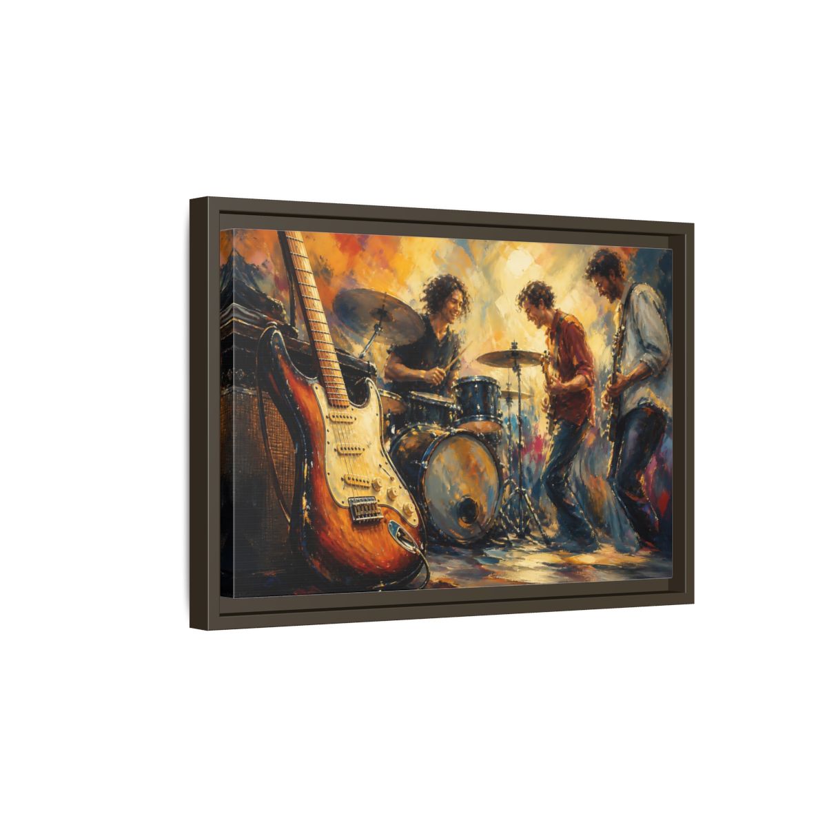 Side Mockup 5. Vintage Musicians Colorful Music Band shown as framed canvas print