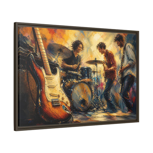 Main Mockup. Vintage Musicians Colorful Music Band shown as framed canvas print