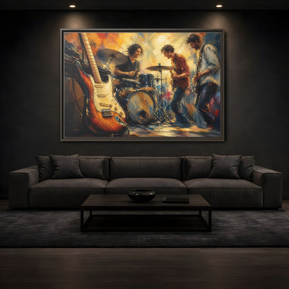 Mockup 3. Vintage Musicians Colorful Music Band shown as framed canvas print
