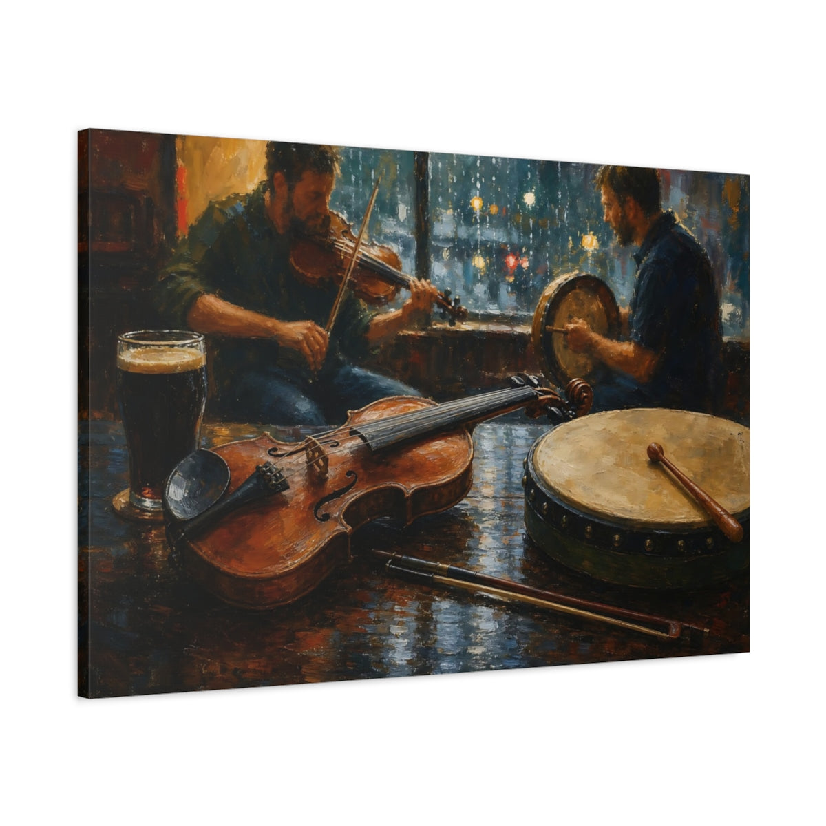 Main Mockup. Vintage Musicians Pub Music Scene shown as canvas print