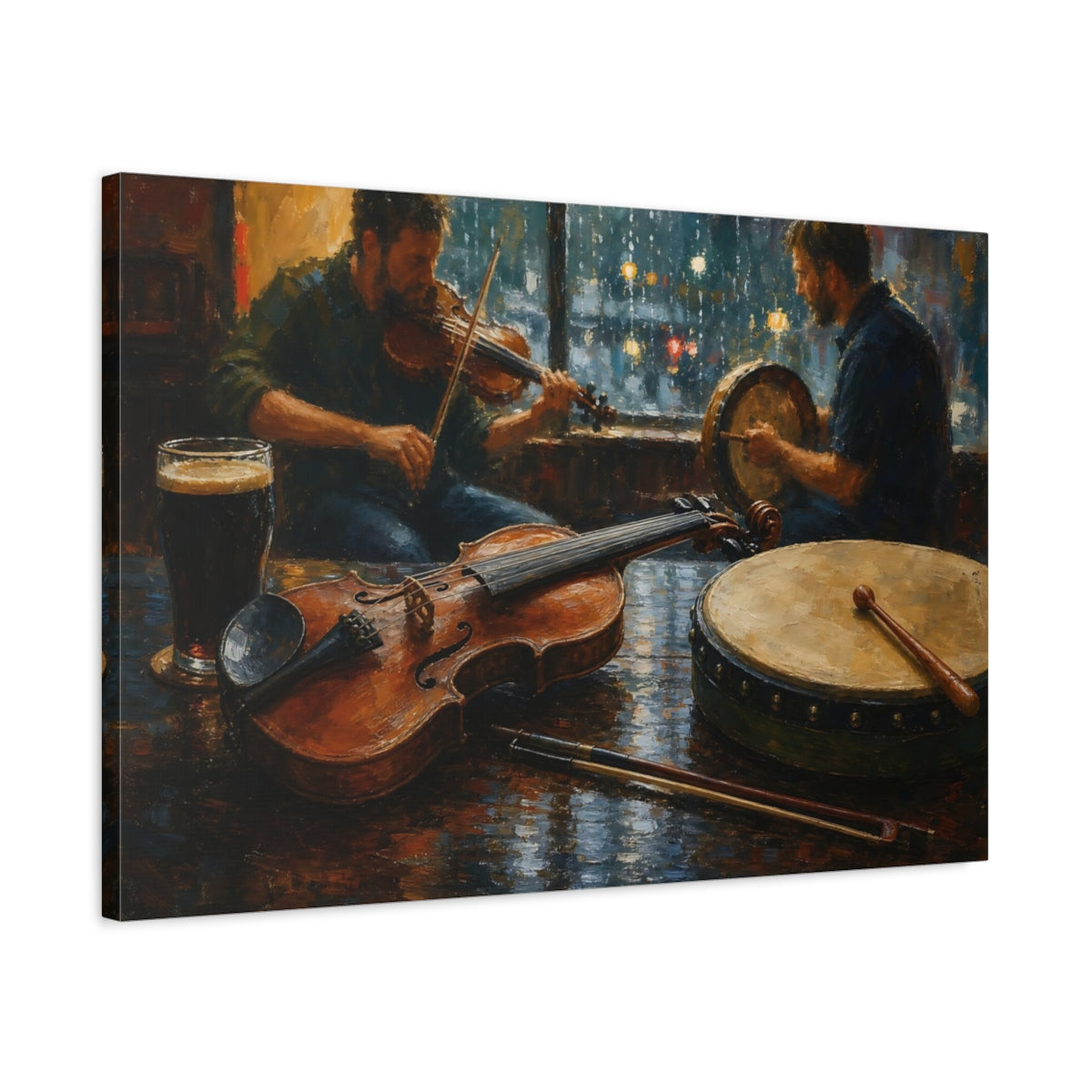 Side Mockup 2. Vintage Musicians Pub Music Scene shown as canvas print