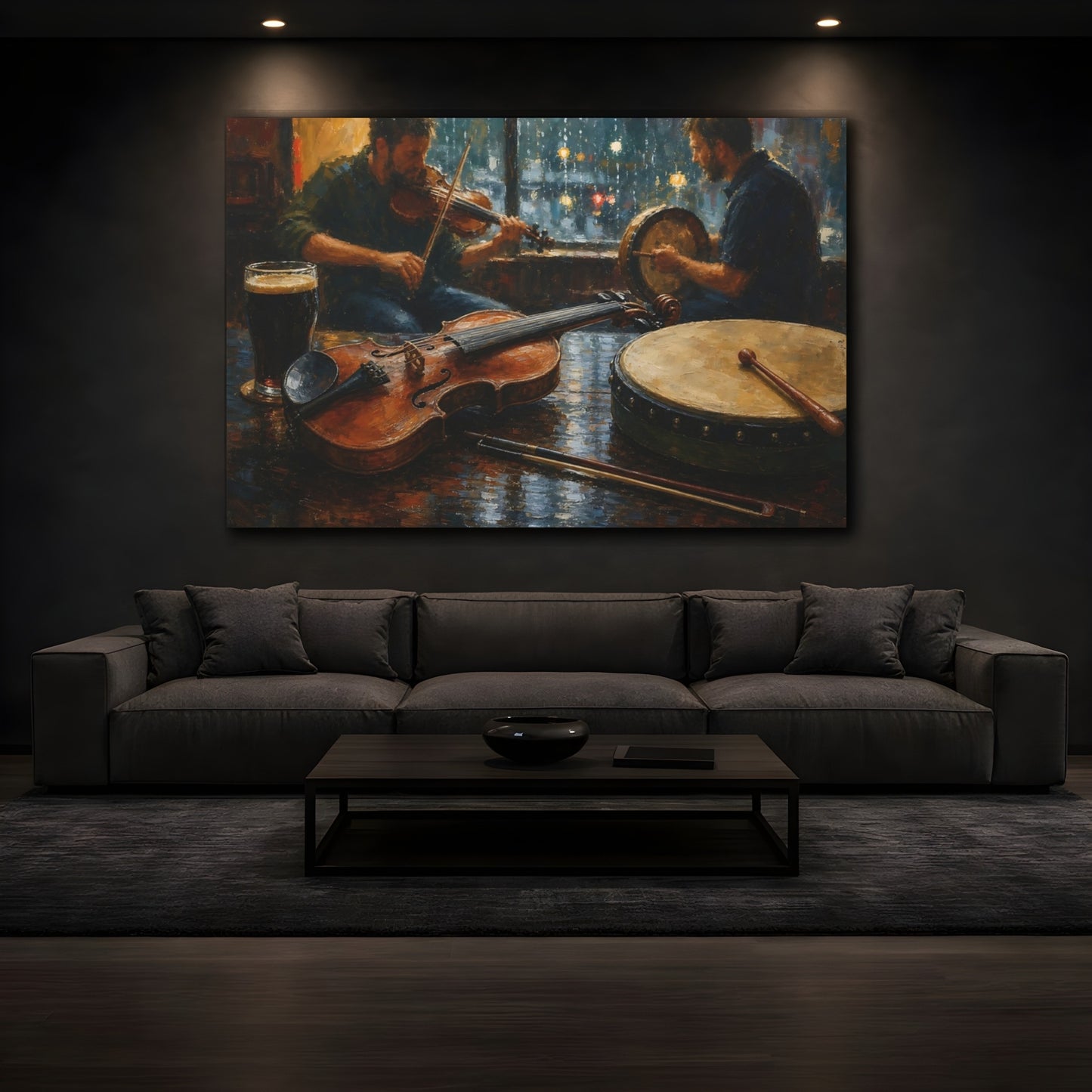 Mockup 3. Vintage Musicians Pub Music Scene shown as canvas print