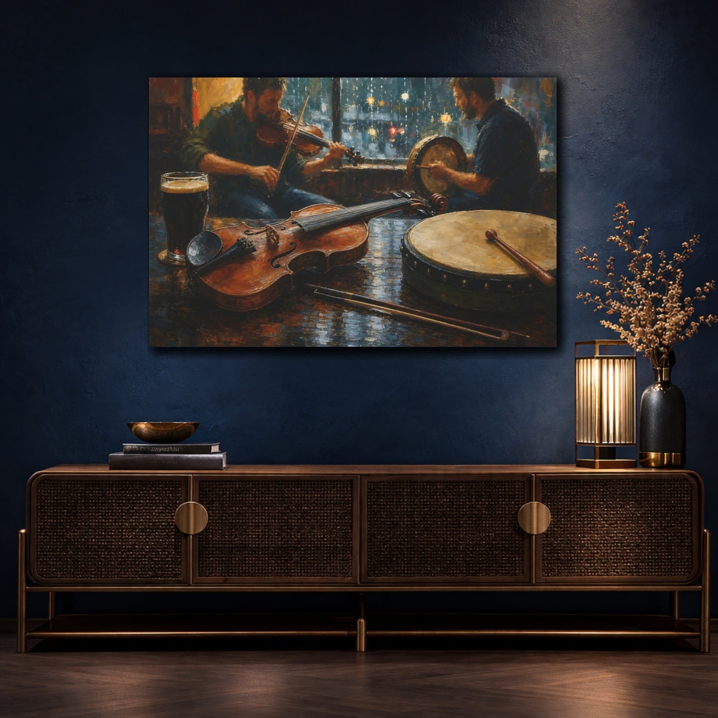 Mockup 4. Vintage Musicians Pub Music Scene shown as canvas print