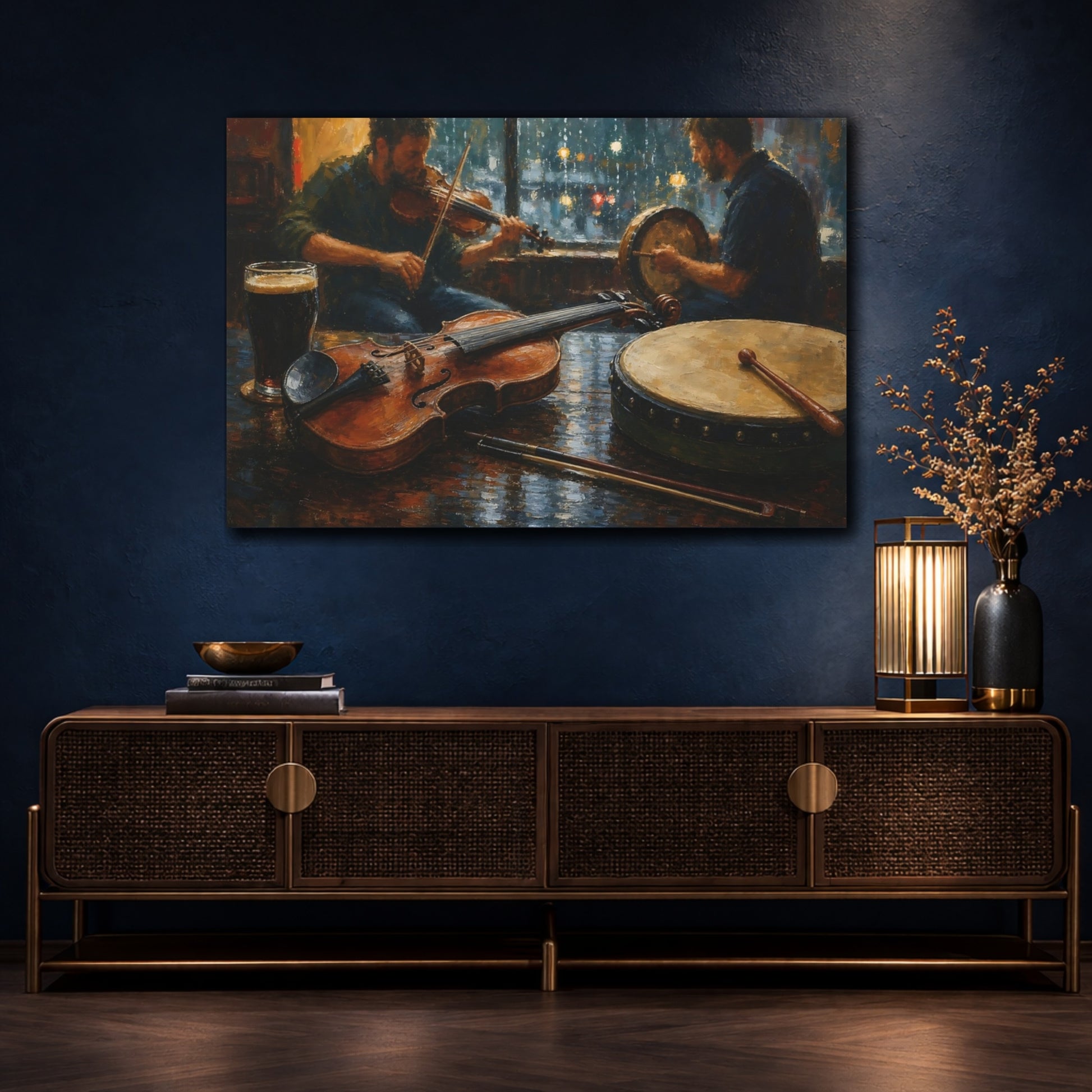 Mockup 4. Vintage Musicians Pub Music Scene shown as canvas print