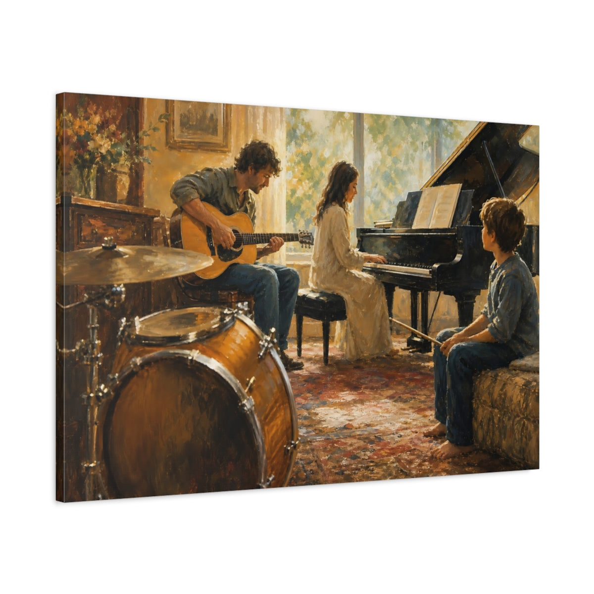 Main Mockup. Vintage Musicians Warm Tones shown as canvas print