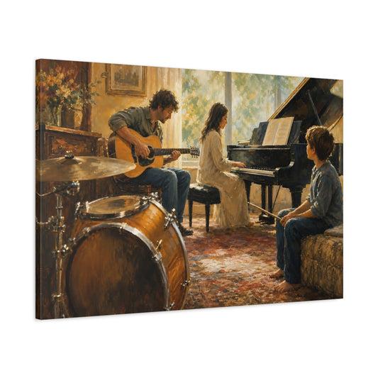 Main Mockup. Vintage Musicians Warm Tones shown as canvas print