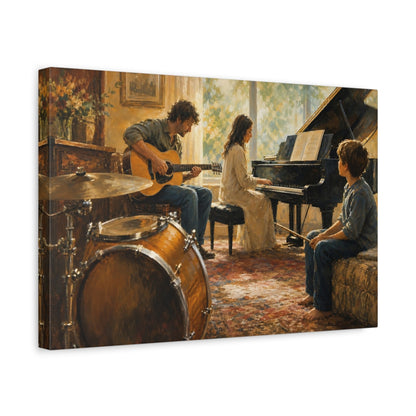 Side Mockup 4. Vintage Musicians Warm Tones shown as canvas print