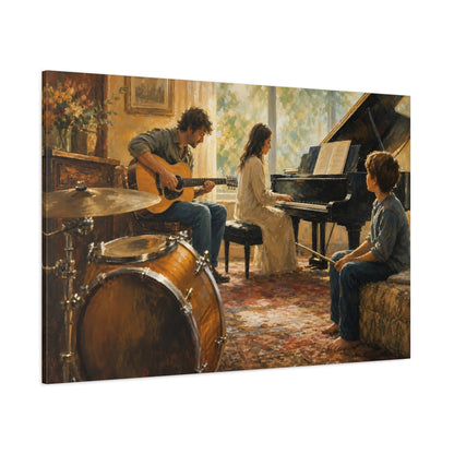 Side Mockup 1. Vintage Musicians Warm Tones shown as canvas print