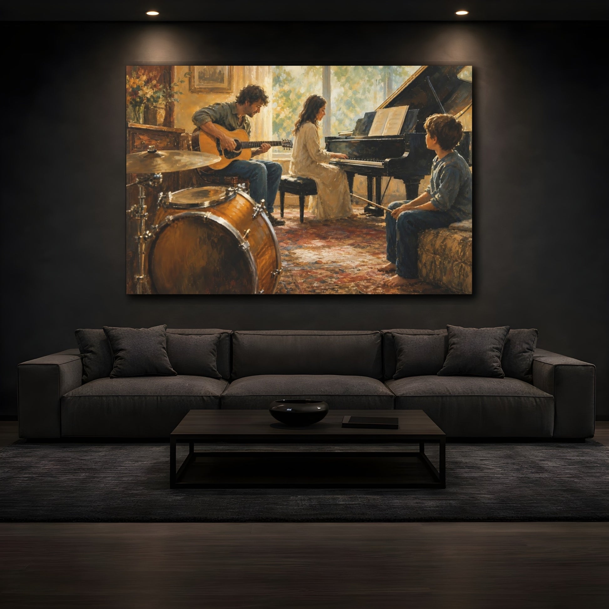 Mockup 3. Vintage Musicians Warm Tones shown as canvas print