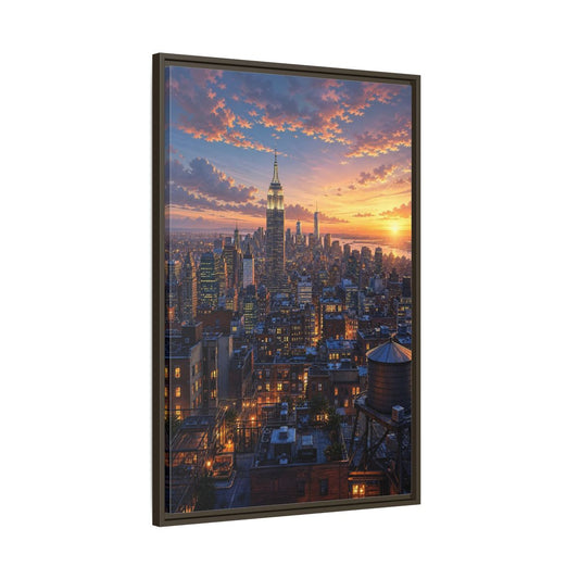 Main Mockup. Vintage New York City New York Sunset shown as stretched canvas wall art