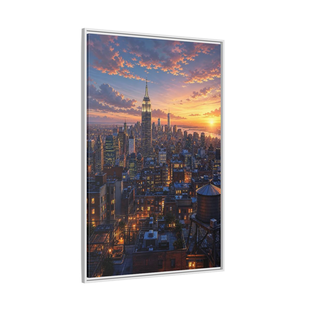 Side Mockup 7. Vintage New York City New York Sunset shown as stretched canvas wall art