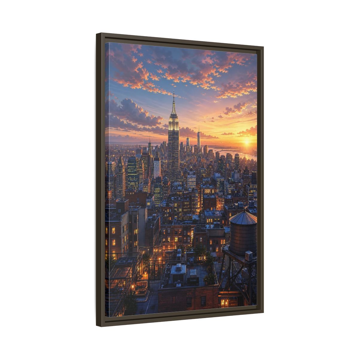 Side Mockup 11. Vintage New York City New York Sunset shown as stretched canvas wall art