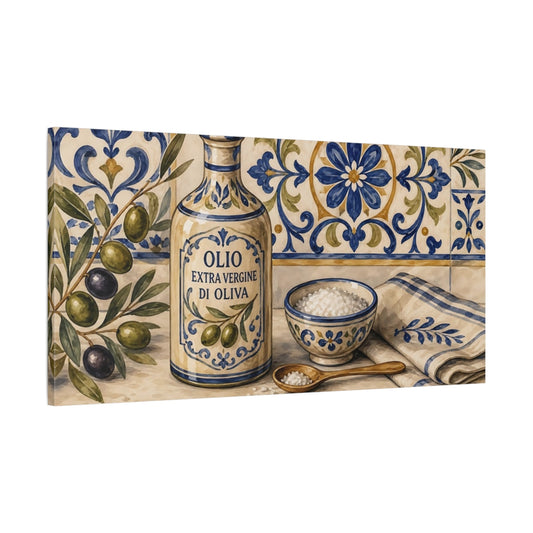 Main Mockup. Vintage Olive Oil Mediterranean Olives shown as canvas print