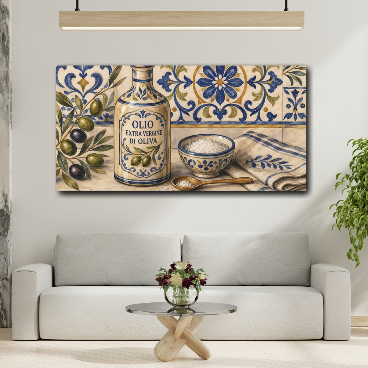 Mockup 2. Vintage Olive Oil Mediterranean Olives shown as canvas print