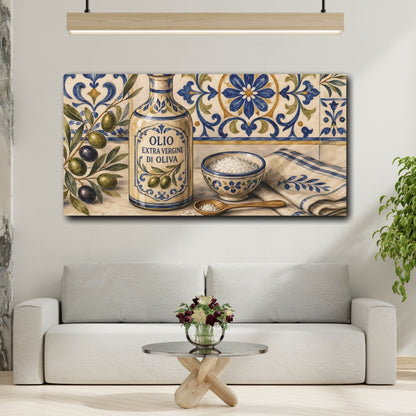 Mockup 2. Vintage Olive Oil Mediterranean Olives shown as canvas print