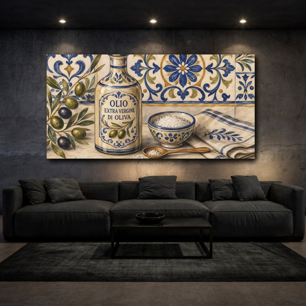 Mockup 3. Vintage Olive Oil Mediterranean Olives shown as canvas print