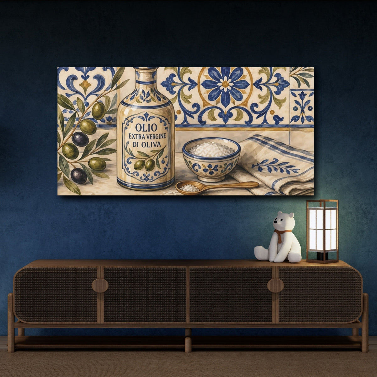 Mockup 4. Vintage Olive Oil Mediterranean Olives shown as canvas print