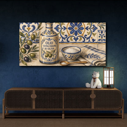 Mockup 4. Vintage Olive Oil Mediterranean Olives shown as canvas print
