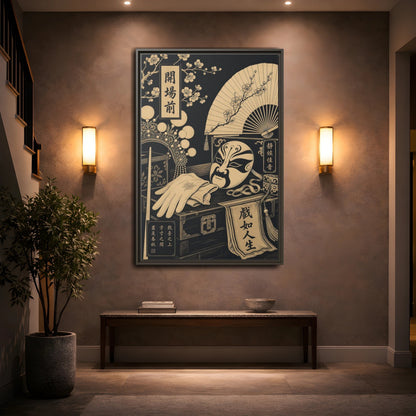 Mockup 2. Vintage Opera Mask Black And Gold shown as framed canvas print