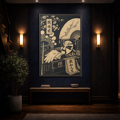 Mockup 4. Vintage Opera Mask Black And Gold shown as framed canvas print