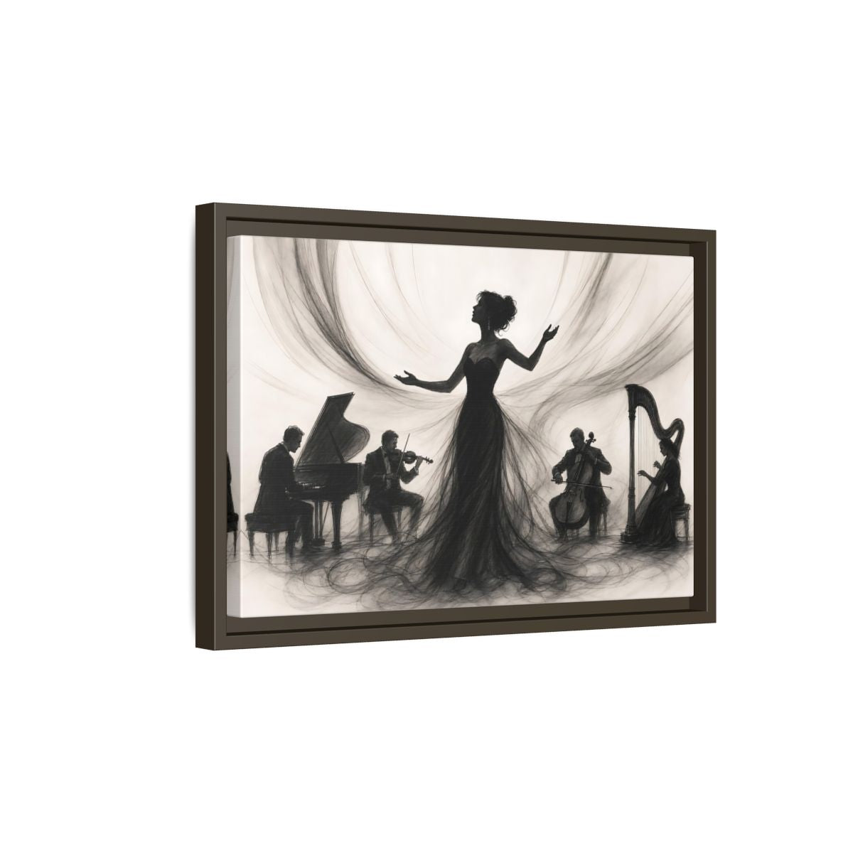 Side Mockup 5. Vintage Opera Singer Monochrome Performance shown as framed canvas print