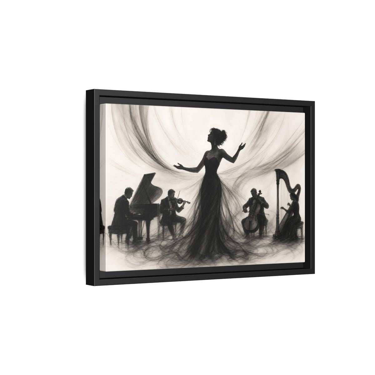 Side Mockup 6. Vintage Opera Singer Monochrome Performance shown as framed canvas print