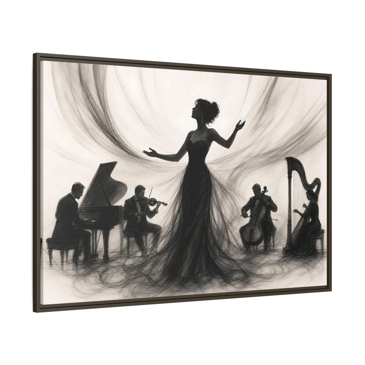 Side Mockup 8. Vintage Opera Singer Monochrome Performance shown as framed canvas print